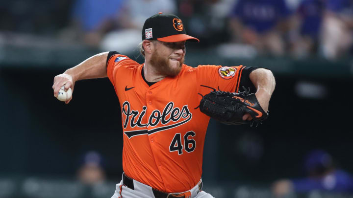 Craig Kimbrel throws in relief for the Baltimore Orioles