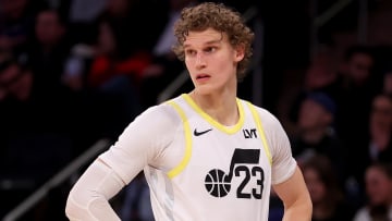 Jan 30, 2024; New York, New York, USA; Utah Jazz forward Lauri Markkanen (23) reacts during the third quarter against the New York Knicks at Madison Square Garden