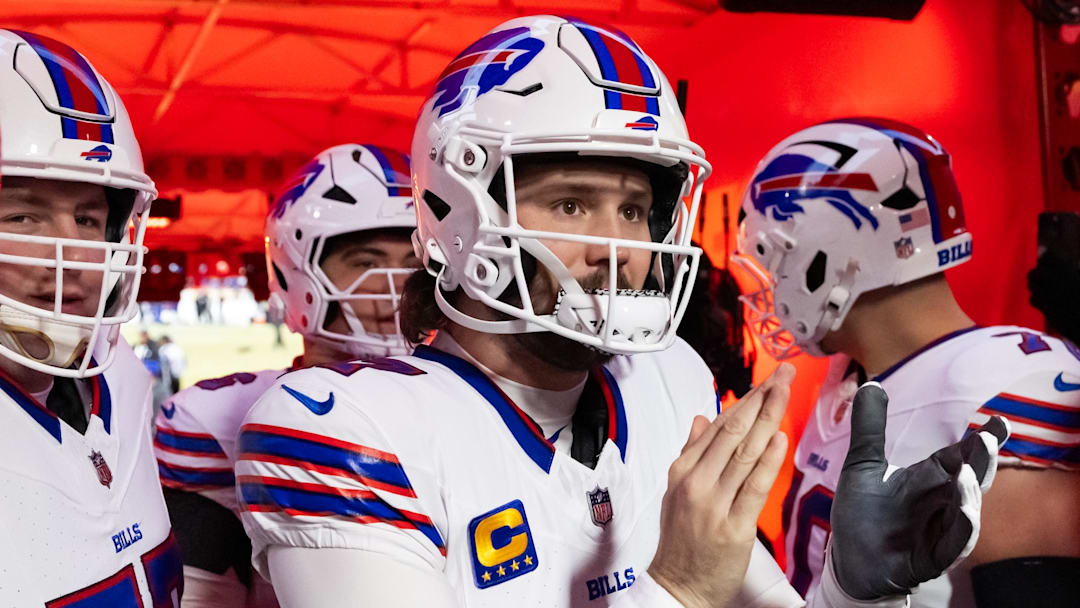 Buffalo Bills quarterback Josh Allen against the Kansas City Chiefs during the AFC Championship game. Buffalo Bills quarterback Josh Allen against the Kansas City Chiefs during the AFC Championship game.