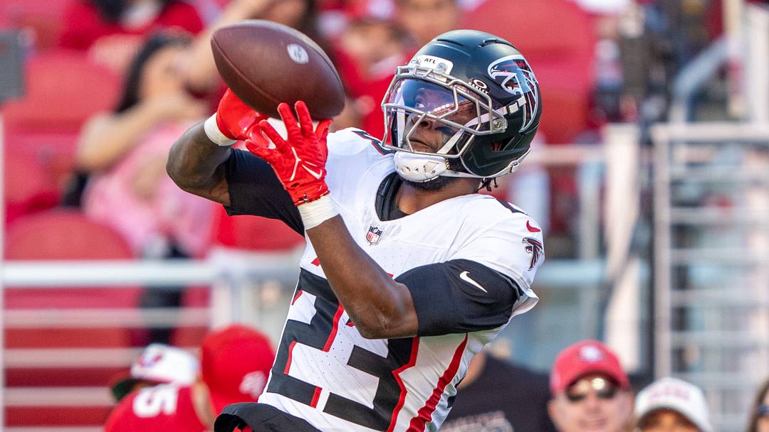 October 19, 2025; Santa Clara, California, USA; Atlanta Falcons safety Demarcco Hellams (23) warms up before the game against the San Francisco 49ers at Levi's Stadium. Mandatory Credit: Kyle Terada-Imagn Images
