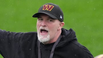 Nov 13, 2025; Madrid, Spain; Washington Commanders head coach Dan Quinn during practice at Ciudad Deportiva del Real Madrid. Mandatory Credit: Kirby Lee-Imagn Images