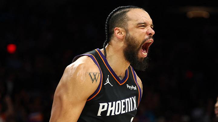 Apr 27, 2026; Phoenix, Arizona, USA; Phoenix Suns forward Dillon Brooks (3) celebrates a shot against the Oklahoma City Thunder in the second half during game four of the first round of the 2026 NBA Playoffs at Mortgage Matchup Center. Mandatory Credit: Mark J. Rebilas-Imagn Images