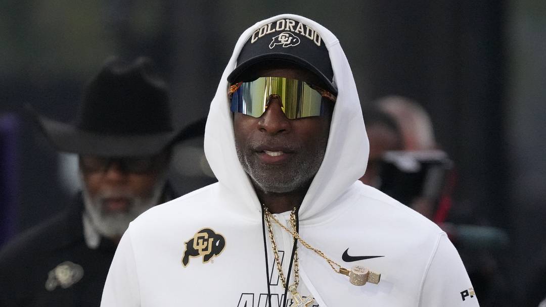 Sep 19, 2026; Evanston, Illinois, USA; Colorado Buffaloes head coach Deion Sanders takes the field with his team for warmups before the game against the Northwestern Wildcats at Northwestern Medicine Field at Martin Stadium. Sep 19, 2026; Evanston, Illinois, USA; Colorado Buffaloes head coach Deion Sanders takes the field with his team for warmups before the game against the Northwestern Wildcats at Northwestern Medicine Field at Martin Stadium.
