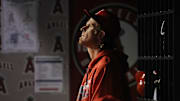 May 10, 2016; Anaheim, CA, USA; Los Angeles Angels starting pitcher Jered Weaver (36) watches game action during the sixth inning against St. Louis Cardinals at Angel Stadium of Anaheim. 