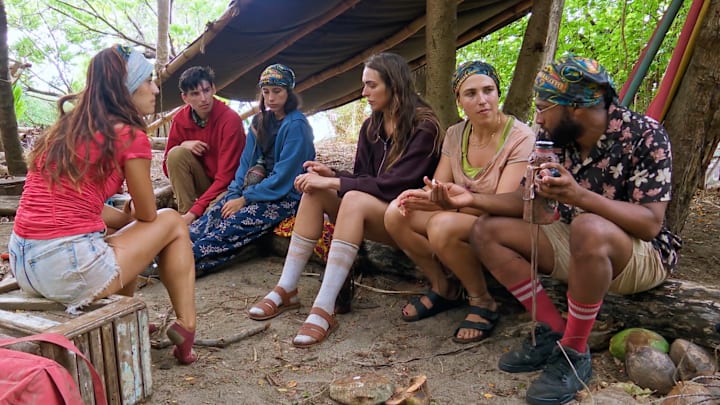 “Huge Dose of Bamboozle” – The fatiguing nature of the game is highlighted as some castaways hit their personal breaking points. Following tribal, one castaway is left visibly shaken after being left out of the vote. Then, an epic blindside takes place at tribal council, leaving some players spinning, on SURVIVOR, Wednesday, Nov. 26 Savannah Louie, Rizo Velovic, Sophi Balerdi, age Ahrens-Nichols, Sophi Segreti, and Jawann Pitts Photo: CBS ©2025 CBS Broadcasting, Inc. All Rights Reserved. 