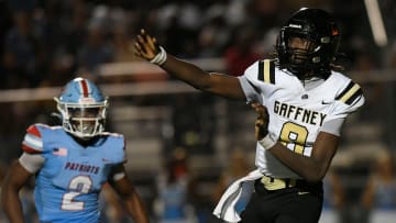 Gaffney's Jayvon Gilmore (8) passes the ball during a game against JL Mann on Friday, Aug. 30, 2024.