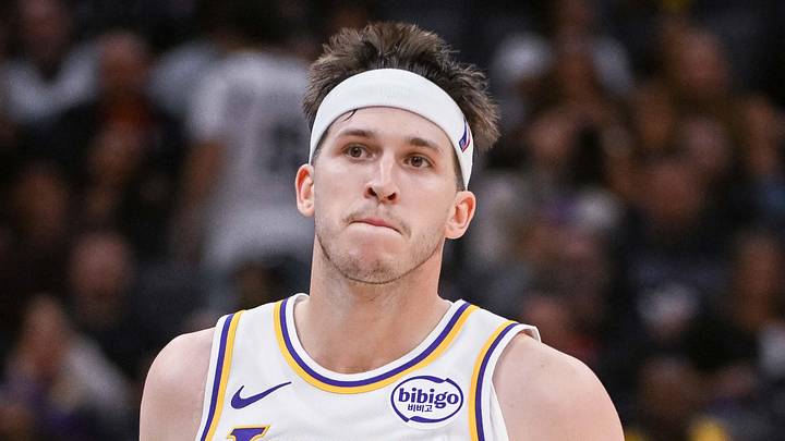 Los Angeles Lakers guard Austin Reaves (15) reacts after making a three point shot against the Sacramento Kings during the fourth quarter at Golden 1 Center on October 26, 2025.