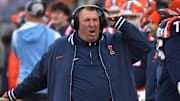 llinois Fighting Illini coach Bret Bielema reacts during the second half against the Michigan State Spartans at Memorial Stadium. 