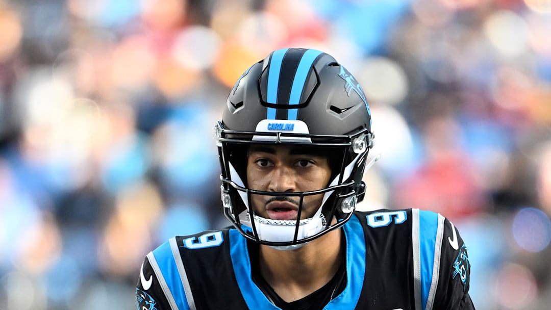 Carolina Panthers quarterback Bryce Young on the field in the third quarter at Bank of America Stadium.