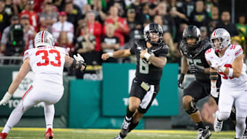 Oregon Ducks quarterback Dillon Gabriel carries the ball as the No. 3 Oregon Ducks host the No. 2 Ohio State Buckeyes Saturday, Oct. 12, 2024 at Autzen Stadium in Eugene, Ore.