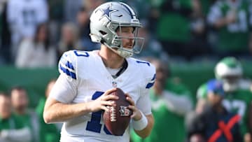 Dallas Cowboys quarterback Cooper Rush (10) against the Philadelphia Eagles at Lincoln Financial Field.