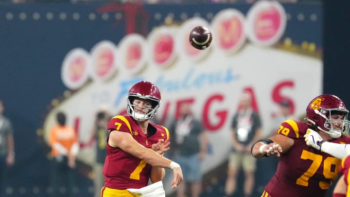 USC Trojans quarterback Miller Moss throws a pass against the LSU Tigers.