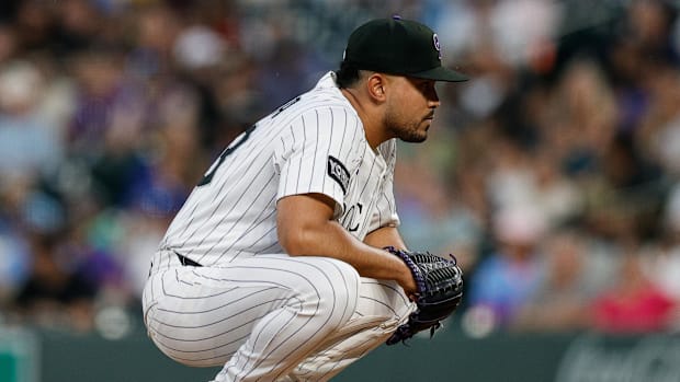 Colorado Rockies starting pitcher Anthony Molina reacts from the mound after giving up back to back home runs.