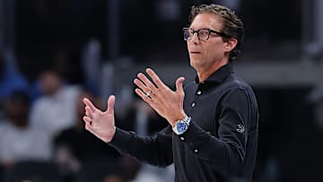 Atlanta Hawks head coach Quin Snyder reacts against the Oklahoma City Thunder.