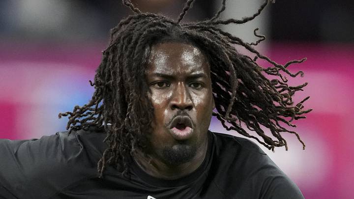 Feb 26, 2026; Indianapolis, IN, USA; UCF defensive lineman Malachi Lawrence (DL48) during the NFL Scouting Combine  at Lucas Oil Stadium. Mandatory Credit: Kirby Lee-Imagn Images