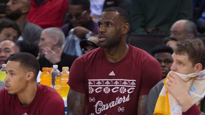 December 25, 2015; Oakland, CA, USA; Cleveland Cavaliers forward LeBron James (23) during the fourth quarter in a NBA basketball game on Christmas against the Golden State Warriors at Oracle Arena. The Warriors defeated the Cavaliers 89-83.  Mandatory Credit: Kyle Terada-USA TODAY Sports