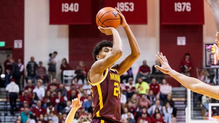 Jan 12, 2024; Bloomington, Indiana, USA; Minnesota Golden Gophers guard Cam Christie (24) shoots the ball in the second half against the Indiana Hoosiers at Simon Skjodt Assembly Hall.