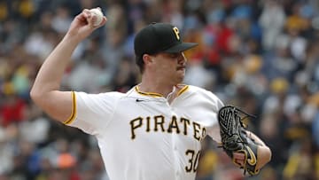 May 11, 2024; Pittsburgh, Pennsylvania, USA;  Pittsburgh Pirates starting pitcher Paul Skenes (30)