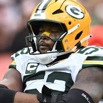 Green Bay Packers defensive end Rashan Gary (52) celebrates after a sack against the Cleveland Browns.