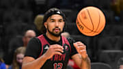 Troy Trojans guard Tayton Conerway (12) works out during NCAA Tournament First Round Practice at Fiserv Forum.
