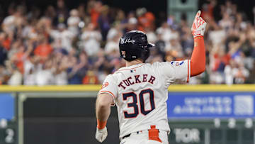 Houston Astros right fielder Kyle Tucker (30) celebrates