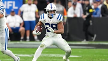 Nov 13, 2022; Paradise, Nevada, USA; Indianapolis Colts running back Jonathan Taylor (28) gains