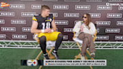 Pittsburgh Steelers quarterback Will Howard speaks to Kay Adams at the NFLPA Rookie Premiere.