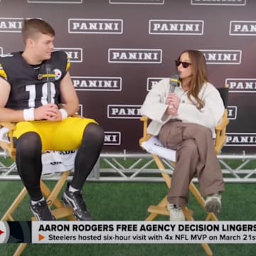 Pittsburgh Steelers quarterback Will Howard speaks to Kay Adams at the NFLPA Rookie Premiere.