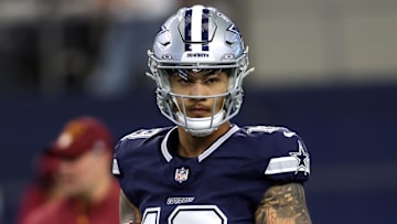 Jan 5, 2025; Arlington, Texas, USA; Dallas Cowboys quarterback Trey Lance (19) stands on the field before the game against the Washington Commanders at AT&T Stadium. Mandatory Credit: Tim Heitman-Imagn Images