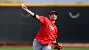 Cincinnati Reds non-roster invitee Chase Burns throws a pitch