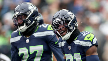 Riq Woolen and Devon Witherspoon of the Seattle Seahawks