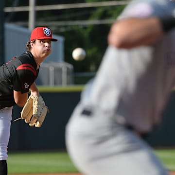 Erie SeaWolves starting pitcher Jackson Jobe throws against the Somerset Patriots at UPMC Park in Erie on July 11, 2024.