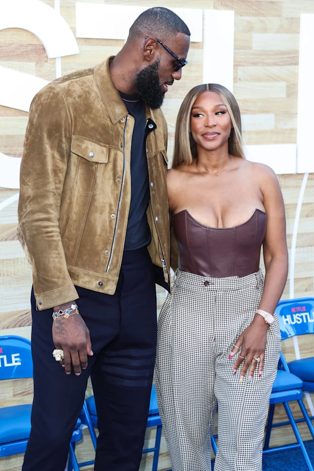 Los Angeles Premiere Of Netflix’s Hustle American professional basketball player LeBron James and wife Savannah James.