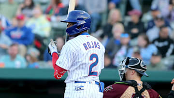 South Bend Cubs infielder Jefferson Rojas (2) Tuesday, April 9, 2024, at the South Bend Cubs home baseball opener against the Wisconsin Timber Rattlers at Four Winds Field in South Bend.
