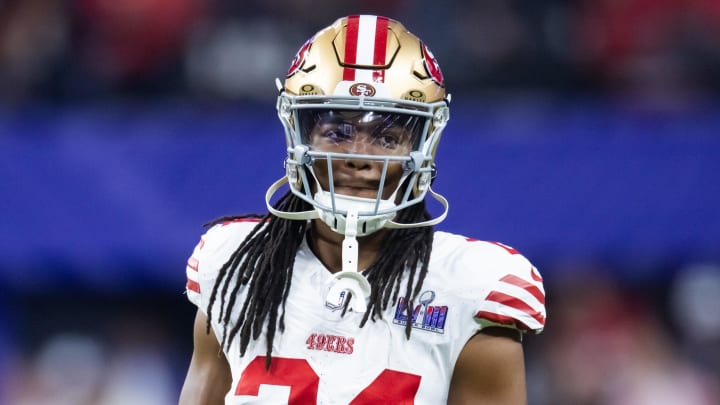 Feb 11, 2024; Paradise, Nevada, USA; San Francisco 49ers running back Jordan Mason (24) against the Kansas City Chiefs in Super Bowl LVIII at Allegiant Stadium. Mandatory Credit: Mark J. Rebilas-USA TODAY Sports