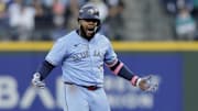 Vladimir Guerrero Jr. is one of two players in MLB history (Carlos Beltran, 2004) with at least 13 hits, four home runs and 10 RBIs through seven postseason games.