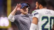 Dec 7, 2025; Atlanta, Georgia, USA; Seattle Seahawks head coach Mike MacDonald on the sideline against the Atlanta Falcons in the third quarter at Mercedes-Benz Stadium.