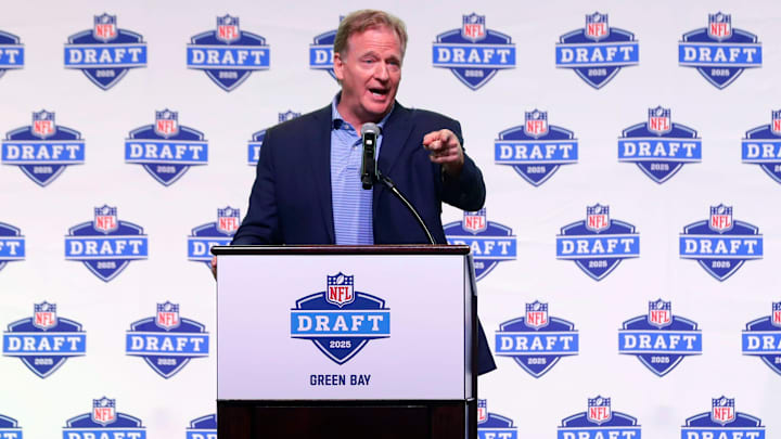 NFL Commissioner Roger Goodell speaks during a promotional event for the 2025 NFL Draft.