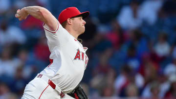 Jun 27, 2024; Anaheim, California, USA; Los Angeles Angels starting pitcher Davis Daniel (58) throws against the Detroit Tigers during the seventh inning at Angel Stadium. Mandatory Credit: Gary A. Vasquez-USA TODAY Sports