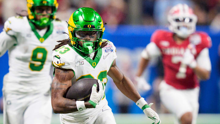 Dierre Hill is just one of the explosive weapons in the Oregon offense. He broke free for a 71-yard run in the 56-22 Peach Bowl loss to Indiana.
