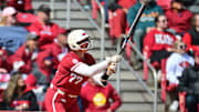 Arkansas' Bri Ellis at the plate against No. 1 Oklahoma as part of a two-homer day. The Sooners won 10-7. 