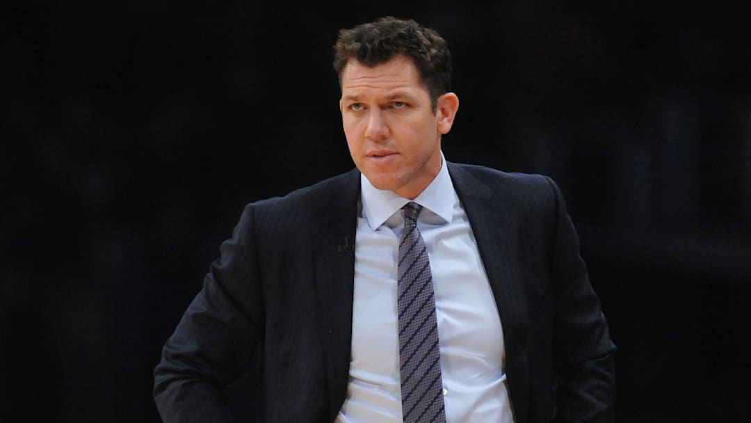March 9, 2019; Los Angeles, CA, USA; Los Angeles Lakers head coach Luke Walton watches game action against the Boston Celtics during the second half at Staples Center. Mandatory Credit: Gary A. Vasquez-Imagn Images