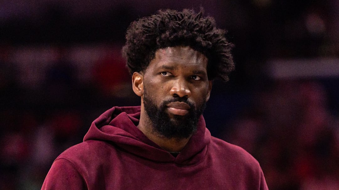 Philadelphia 76ers center Joel Embiid (21) looks on against the New Orleans Pelicans during the first half at Smoothie King Center. Philadelphia 76ers center Joel Embiid (21) looks on against the New Orleans Pelicans during the first half at Smoothie King Center.