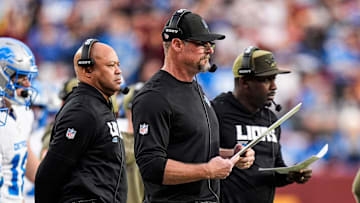 Detroit Lions head coach Dan Campbell watches a play against Washington Commanders during the first half at Northwest Stadium in Landover, Md. on Sunday, November 9, 2025.
