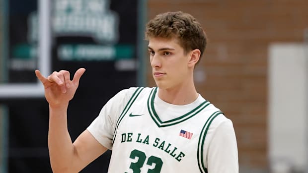 Jan 3, 2025; Gilbert, AZ, USA;  DeLaSalle High School guard Alec Blair (33) against Chaminade College Prep during the Hoophal