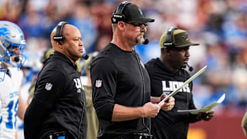 Detroit Lions head coach Dan Campbell watches a play against Washington Commanders during the first half at Northwest Stadium in Landover, Md. on Sunday, November 9, 2025.