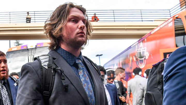 Clemson offensive lineman Blake Miller gets off the bus before the game with Wake Forest at Truist Field in Winston-Salem, North Carolina Saturday, September 24, 2022.

Ncaa Football Clemson At Wake Forest