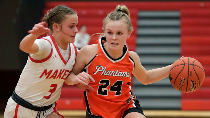 Kimberly High School's Emily Urban (3) against West De Pere High School's Ella Francois (24) during their girls basketball game in Kimberly, Wis. on Monday, February 10, 2025. Kimberly defeated West De Pere 63-39.
Wm. Glasheen USA TODAY NETWORK-Wisconsin