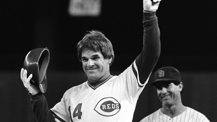 Reds great Pete Rose's 4,192nd hit at Riverfront Stadium in Cincinnati, Ohio. Reds great Pete Rose's 4,192nd hit at Riverfront Stadium in Cincinnati, Ohio.