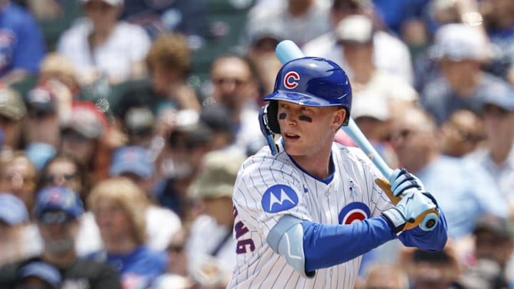 Chicago Cubs center fielder Pete Crow-Armstrong (4) bats against the Pittsburgh Pirates during the first inning at Wrigley Field on June 15. Chicago Cubs center fielder Pete Crow-Armstrong (4) bats against the Pittsburgh Pirates during the first inning at Wrigley Field on June 15.